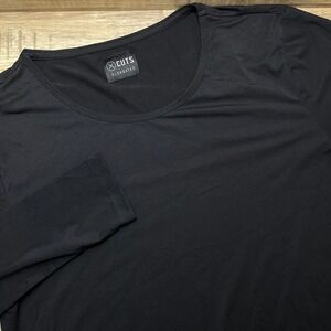 Cuts Elongated Long Sleeve Shirt Mens Large Black PYCA Pro Curved Hem Crew Neck